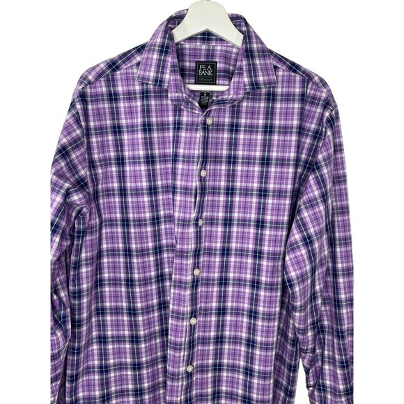 Jos A Bank Men’s Medium Purple Plaid Button Down Long Sleeve Traveler Tech Shirt - Picture 3 of 13